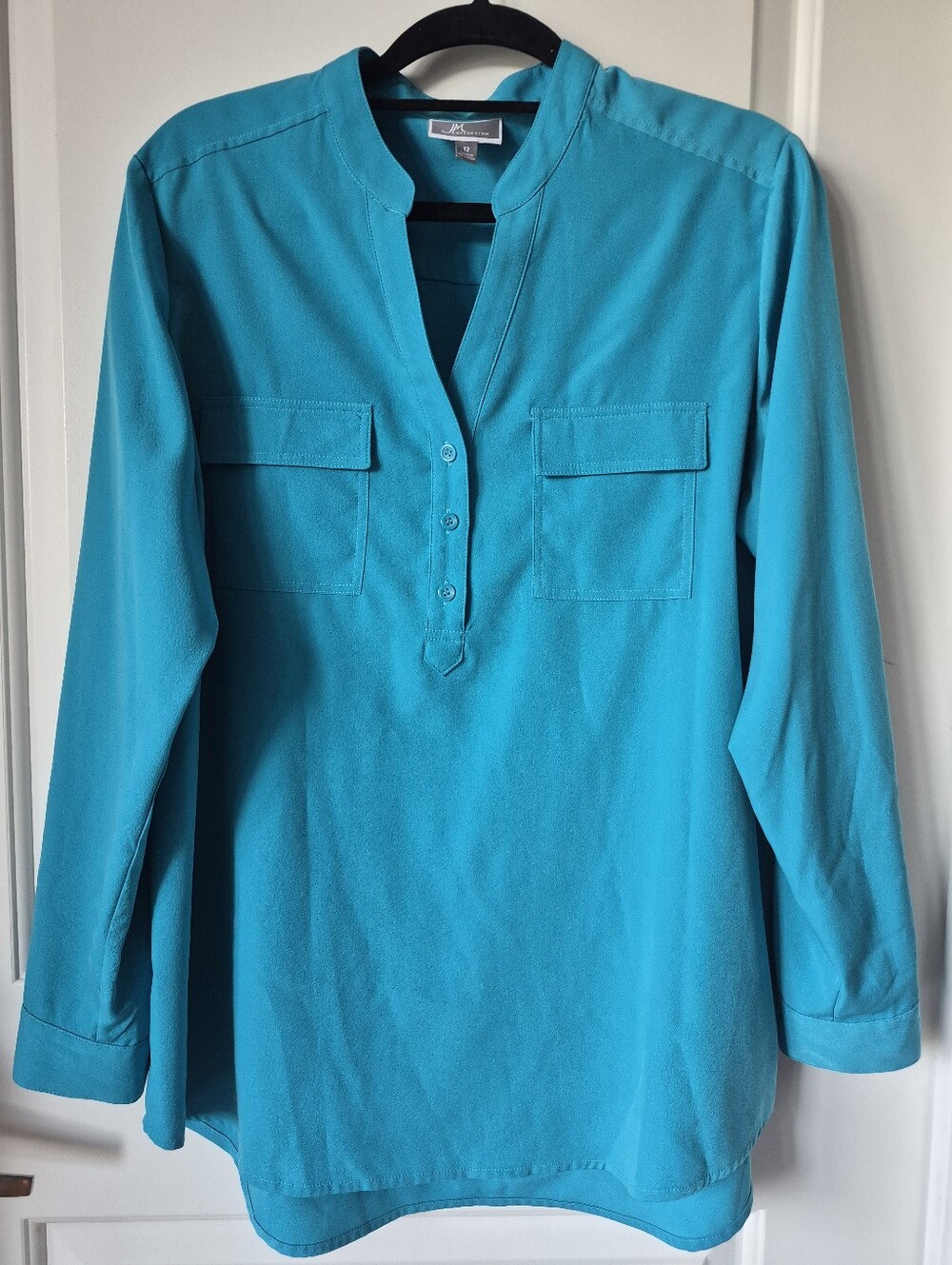 JM Collection Teal Long-Sleeve Utility Tunic Blouse - Women’s Size 12